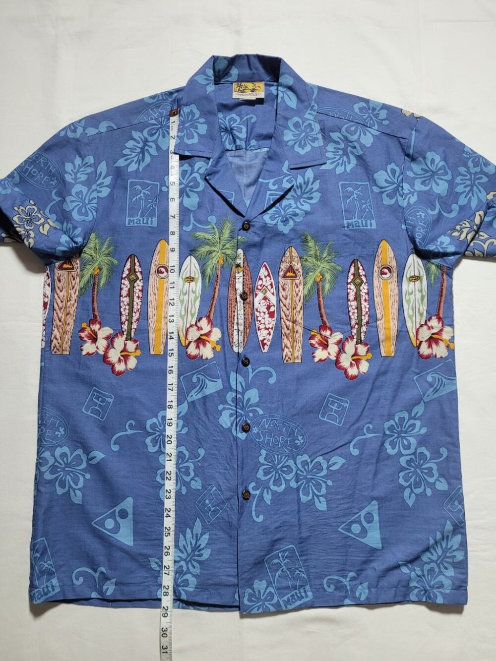 Winnie Fashion Blue Surfboard Hawaiian Aloha Shirt Vintage Cotton Large Coastal - Picture 8 of 9